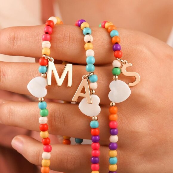 Colorful Beaded Initial Necklace for Girls Women Teen Personalized Jewelry - Picture 4 of 7